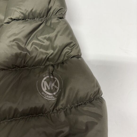 Michael Kors Womens Packable Hooded Down PufferJacket Size M Olive Logo Back Zip - Picture 8 of 16